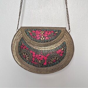 Handmade Artisan Metal Gemstone Mosaic clutch/bohemian bag
